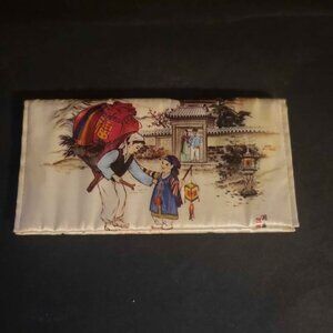 Chinese Vintage Small Satin Clutch,Wallet, Or Tobacco Pouch With A Painted Image